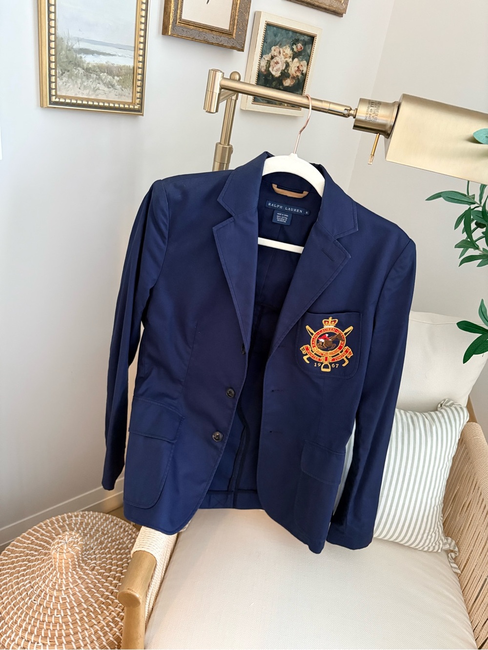 Ralph Lauren Navy Crest Embroidered Blazer